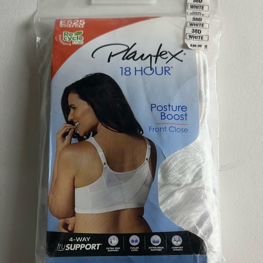 Playtex 18 Hour White‎ Front Close Bra size 38D New